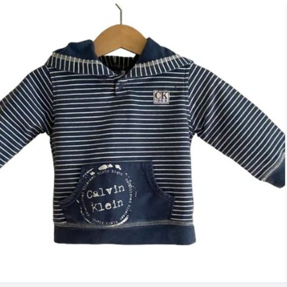 Calvin Klein Striped Lightweight Logo Hoodie CK 1968 Patch 12M - Picture 3 of 5